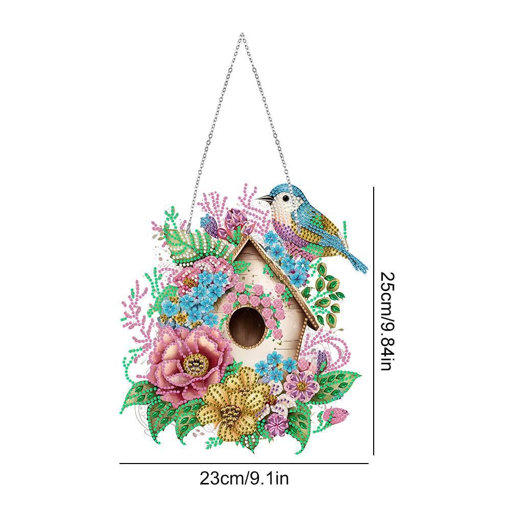 Single Side 5D Diamond Painting Dots Pendant Wall Decor (Flower Bird Cage KJ092)