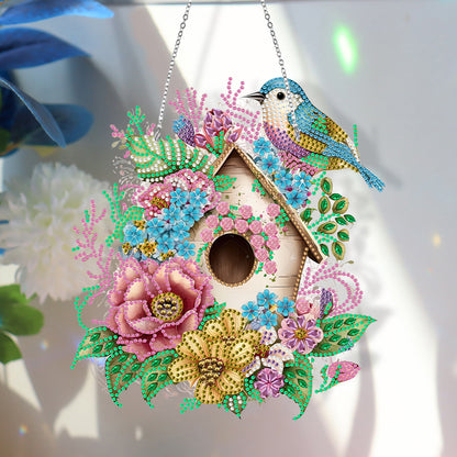 Single Side 5D Diamond Painting Dots Pendant Wall Decor (Flower Bird Cage KJ092)