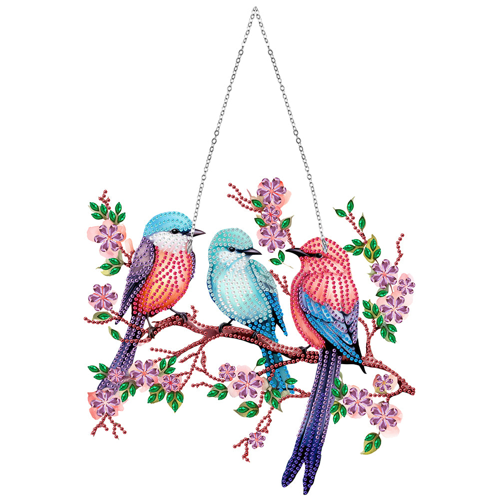 Single Side Diamond Painting Dot Pendant Office Wall Decor (Bird on a Branch)