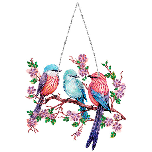 Single Side Diamond Painting Dot Pendant Office Wall Decor (Bird on a Branch)