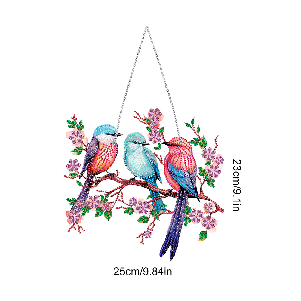 Single Side Diamond Painting Dot Pendant Office Wall Decor (Bird on a Branch)