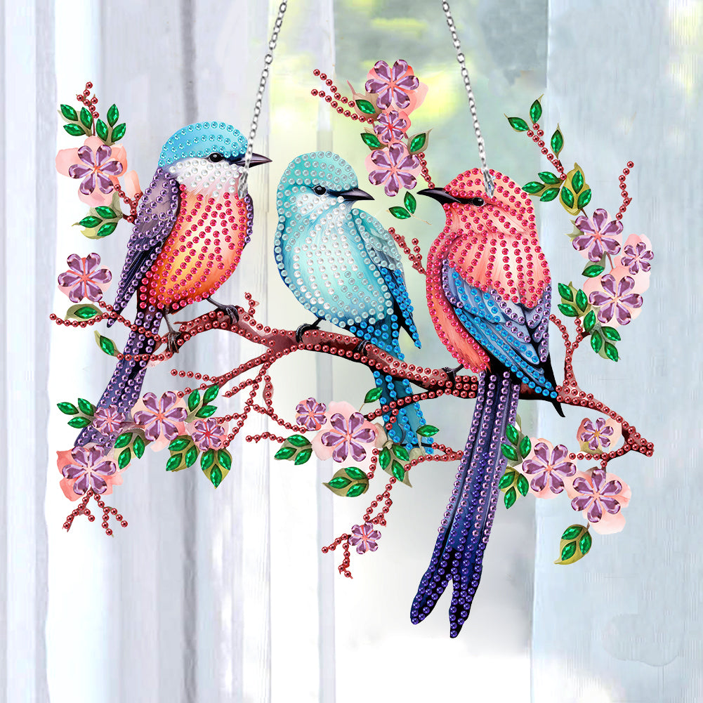 Single Side Diamond Painting Dot Pendant Office Wall Decor (Bird on a Branch)