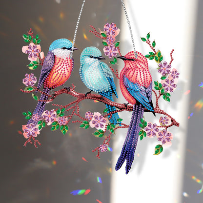 Single Side Diamond Painting Dot Pendant Office Wall Decor (Bird on a Branch)