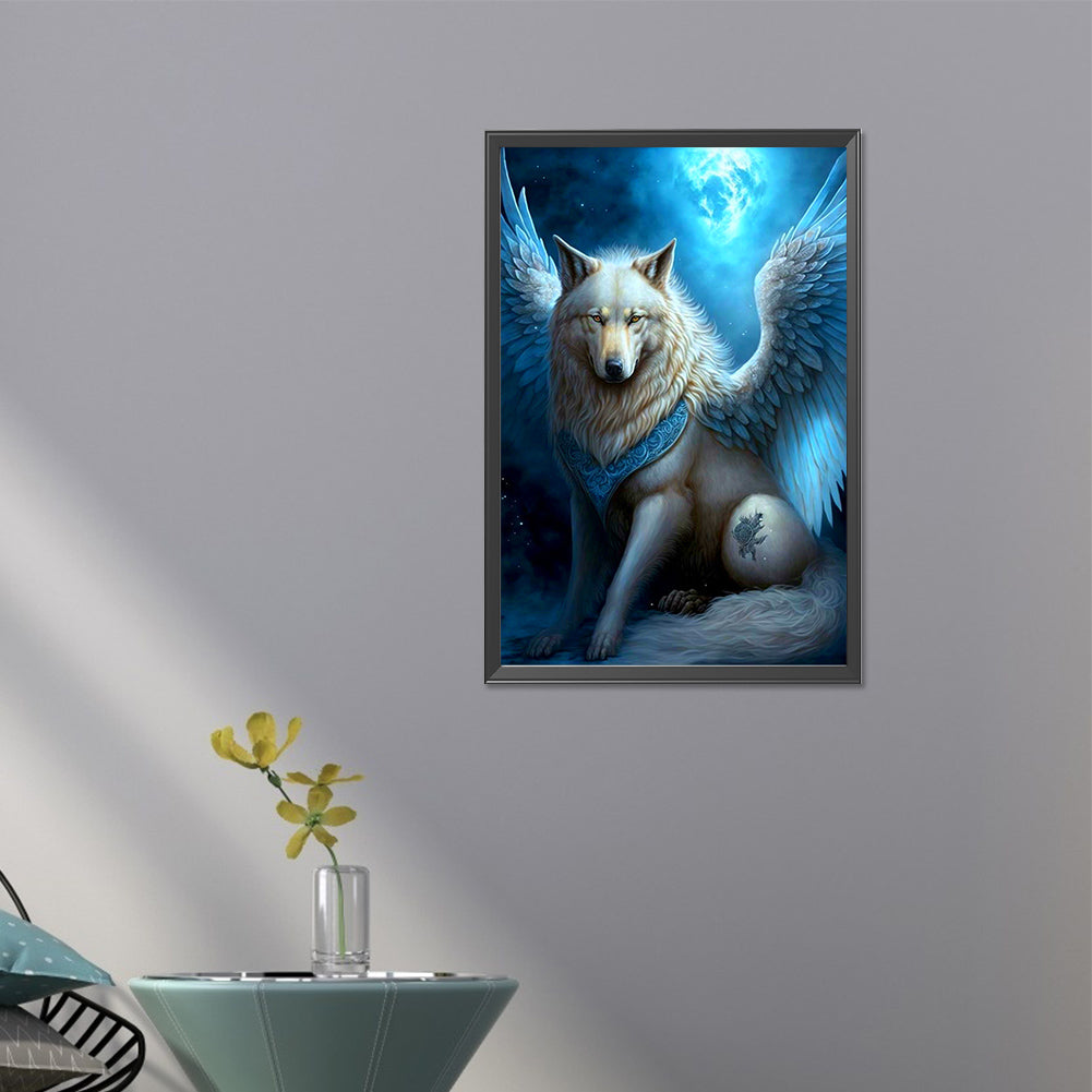 White Wolf With Wings - Full AB Round Drill Diamond Painting 40*60CM