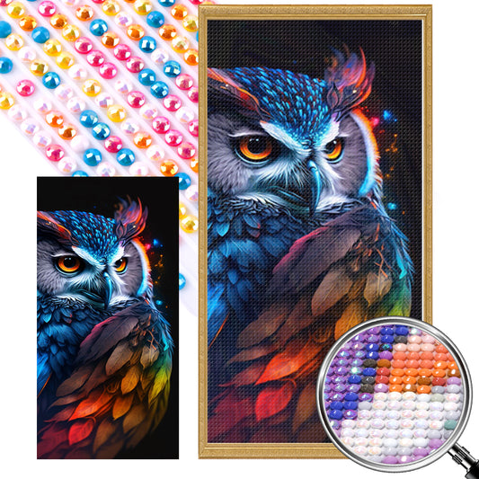 Fluorescent Colorful Owl - Full AB Round Drill Diamond Painting 40*90CM