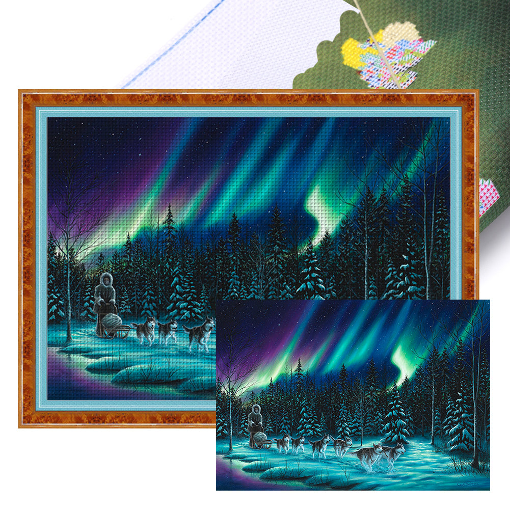 Aurora Scenery - 11CT Stamped Cross Stitch 90*60CM