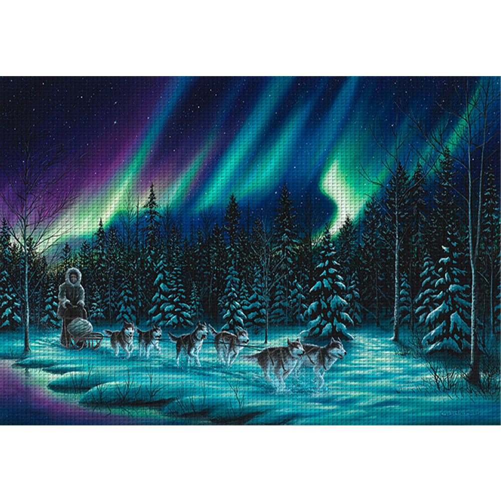 Aurora Scenery - 11CT Stamped Cross Stitch 90*60CM