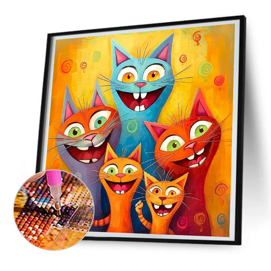 Cartoon Cat Group - Full Round Drill Diamond Painting 30*30CM