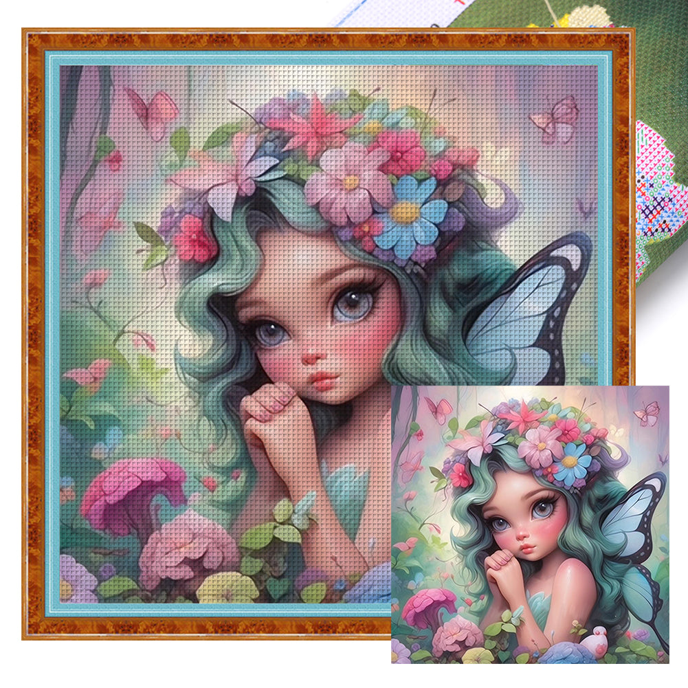 Butterfly Girl - 14CT Stamped Cross Stitch 50*50CM