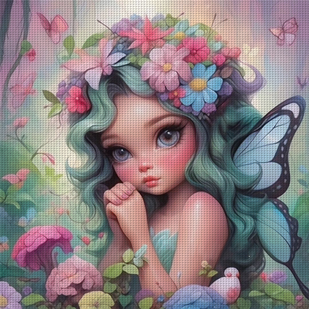 Butterfly Girl - 14CT Stamped Cross Stitch 50*50CM