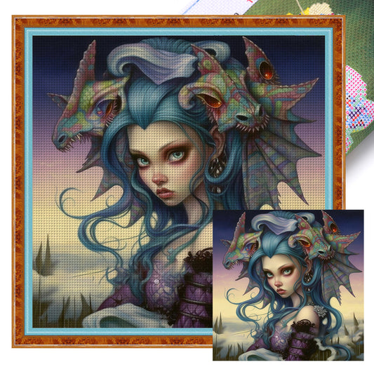 Dragon And Girl - 14CT Stamped Cross Stitch 50*50CM