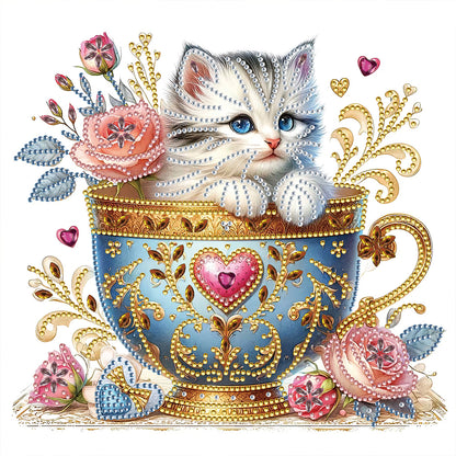 Blue Cup Kitten - Special Shaped Drill Diamond Painting 30*30CM