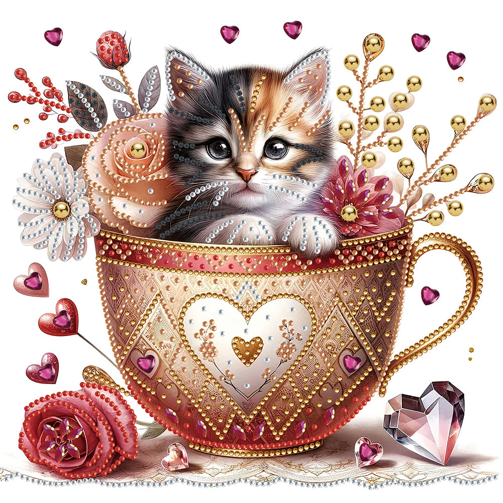 Orange Cup Kitten - Special Shaped Drill Diamond Painting 30*30CM