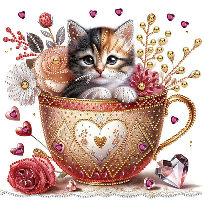 Orange Cup Kitten - Special Shaped Drill Diamond Painting 30*30CM