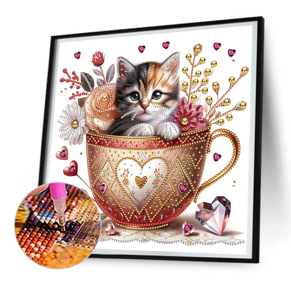 Orange Cup Kitten - Special Shaped Drill Diamond Painting 30*30CM