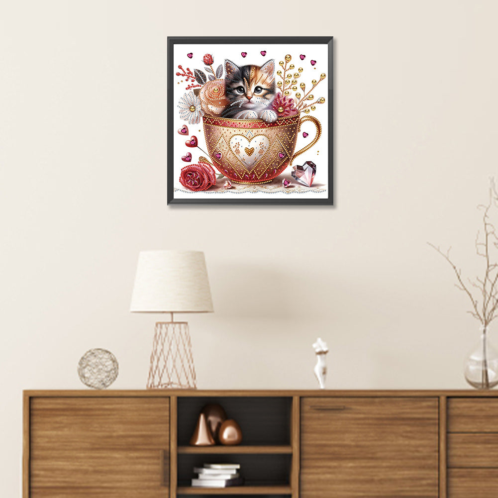 Orange Cup Kitten - Special Shaped Drill Diamond Painting 30*30CM