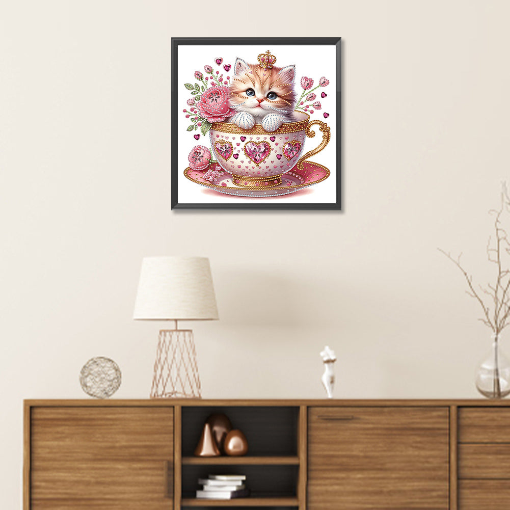 White Cup Kitten - Special Shaped Drill Diamond Painting 30*30CM