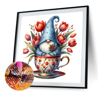 Flower Teacup Gnome - Full Square Drill Diamond Painting 40*40CM