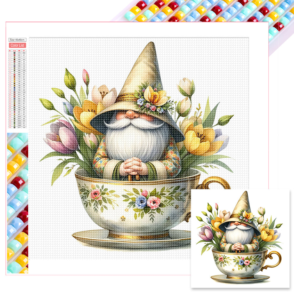 Flower Teacup Gnome - Full Square Drill Diamond Painting 40*40CM