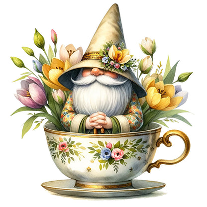 Flower Teacup Gnome - Full Square Drill Diamond Painting 40*40CM