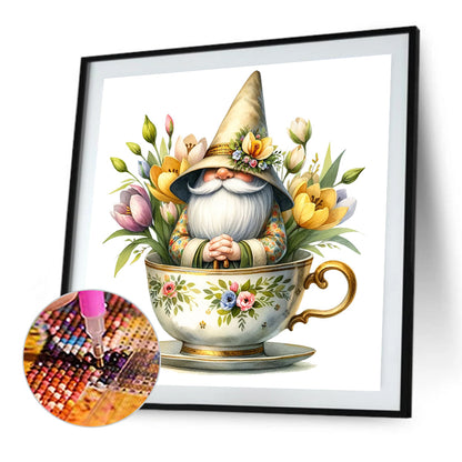 Flower Teacup Gnome - Full Square Drill Diamond Painting 40*40CM