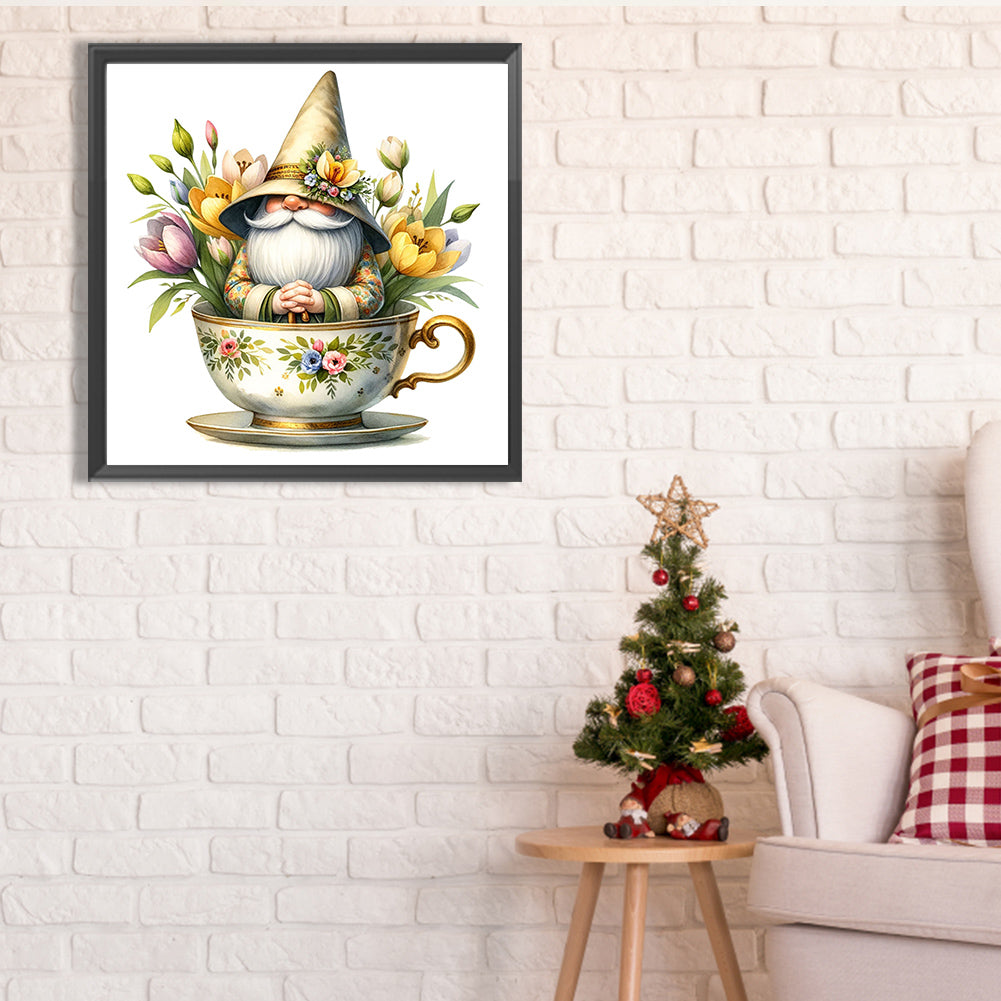 Flower Teacup Gnome - Full Square Drill Diamond Painting 40*40CM