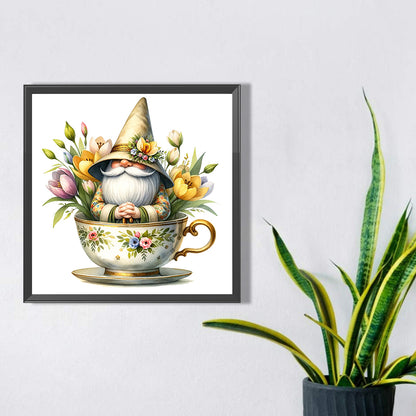 Flower Teacup Gnome - Full Square Drill Diamond Painting 40*40CM