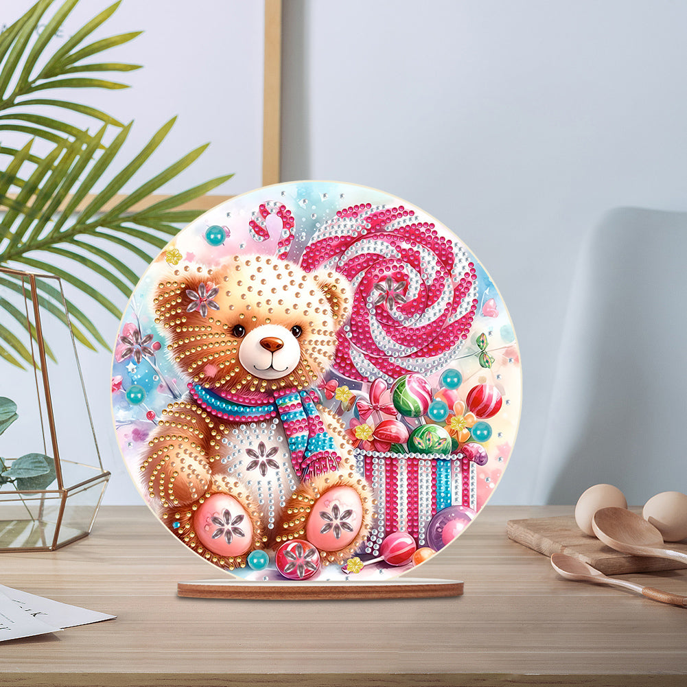 Special Shaped Bear Diamond Painting Tabletop Kit Home Office Decor (Candy Bear)