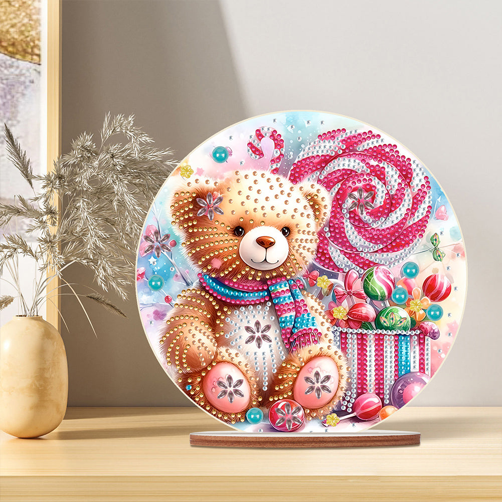 Special Shaped Bear Diamond Painting Tabletop Kit Home Office Decor (Candy Bear)