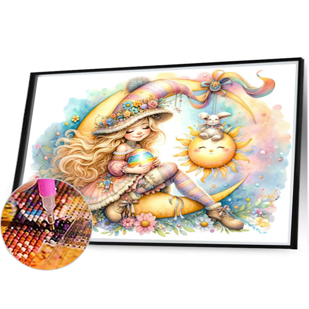 Easter Girl With Colored Eggs - Full AB Round Drill Diamond Painting 40*30CM