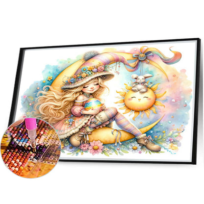 Easter Girl With Colored Eggs - Full AB Round Drill Diamond Painting 40*30CM