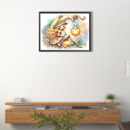 Easter Girl With Colored Eggs - Full AB Round Drill Diamond Painting 40*30CM