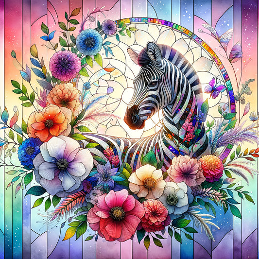 Flower Zebra - Full Round Drill Diamond Painting 30*30CM