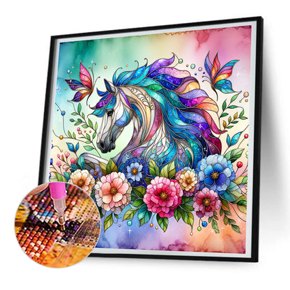 Flower Unicorn - Full Round Drill Diamond Painting 30*30CM