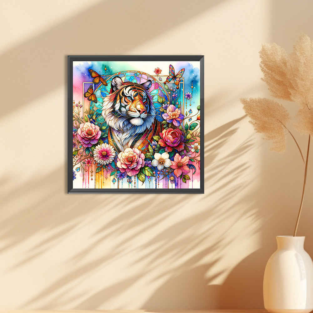 Flower Tiger - Full Round Drill Diamond Painting 30*30CM