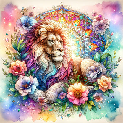 Flower Lion - Full Round Drill Diamond Painting 30*30CM