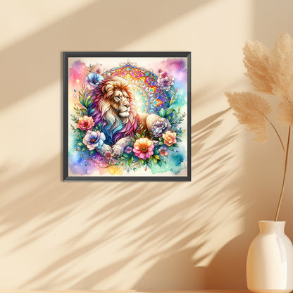 Flower Lion - Full Round Drill Diamond Painting 30*30CM