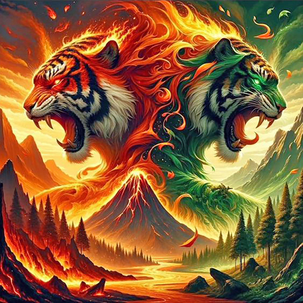 Fire And Forest Tiger - Full Round Drill Diamond Painting 30*30CM