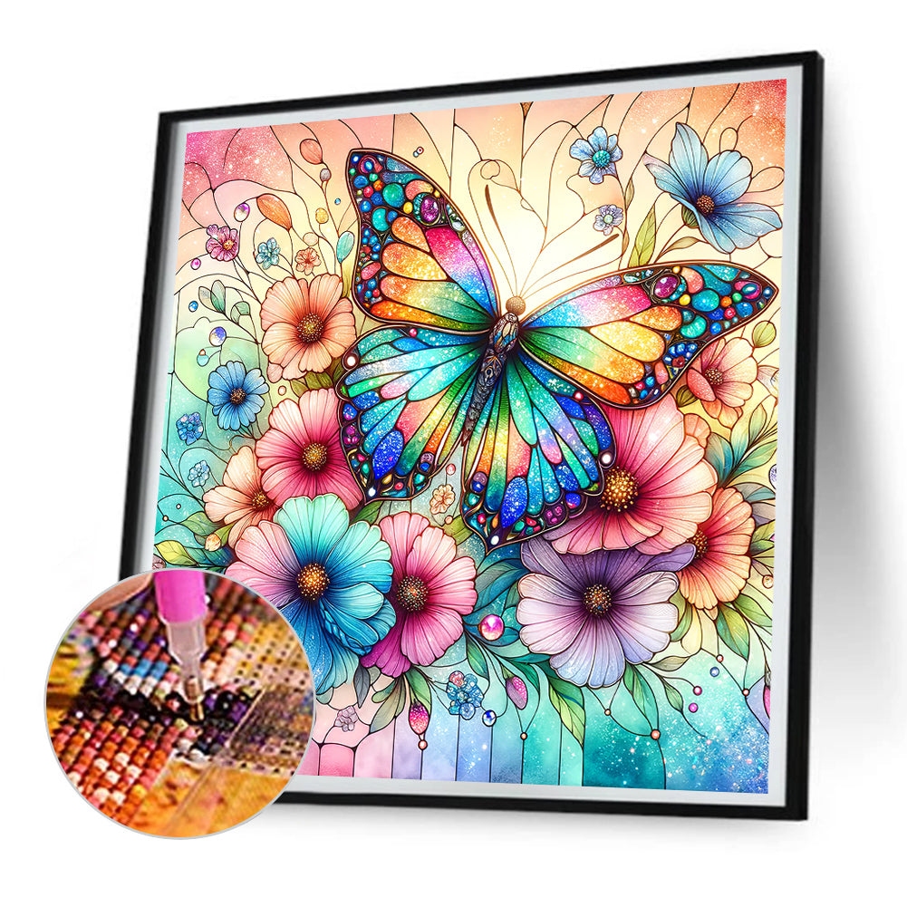 Flowers Butterflies - Full Round Drill Diamond Painting 30*30CM
