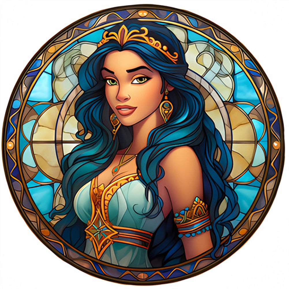 Glass Painting Disney Princess-Princess Jasmine - Full AB Round Drill Diamond Painting 40*40CM