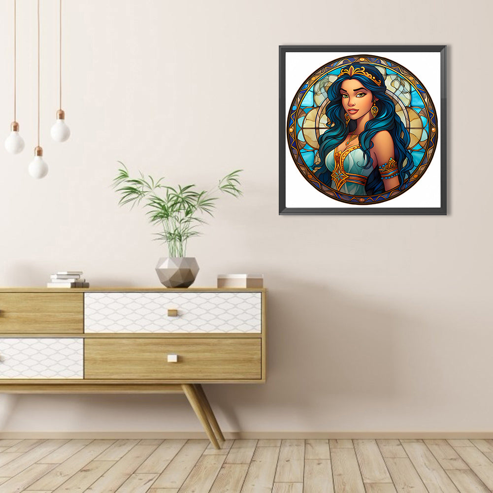 Glass Painting Disney Princess-Princess Jasmine - Full AB Round Drill Diamond Painting 40*40CM