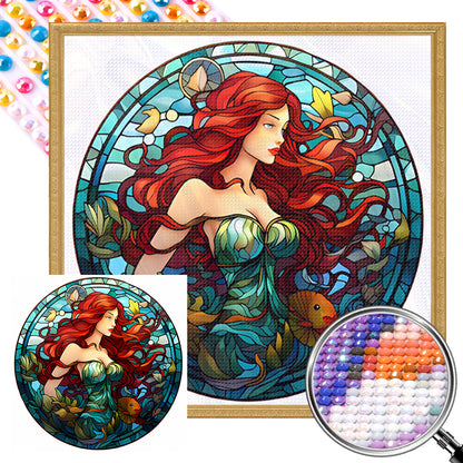 Glass Painting Disney Princess-Mermaid Princess - Full AB Round Drill Diamond Painting 40*40CM