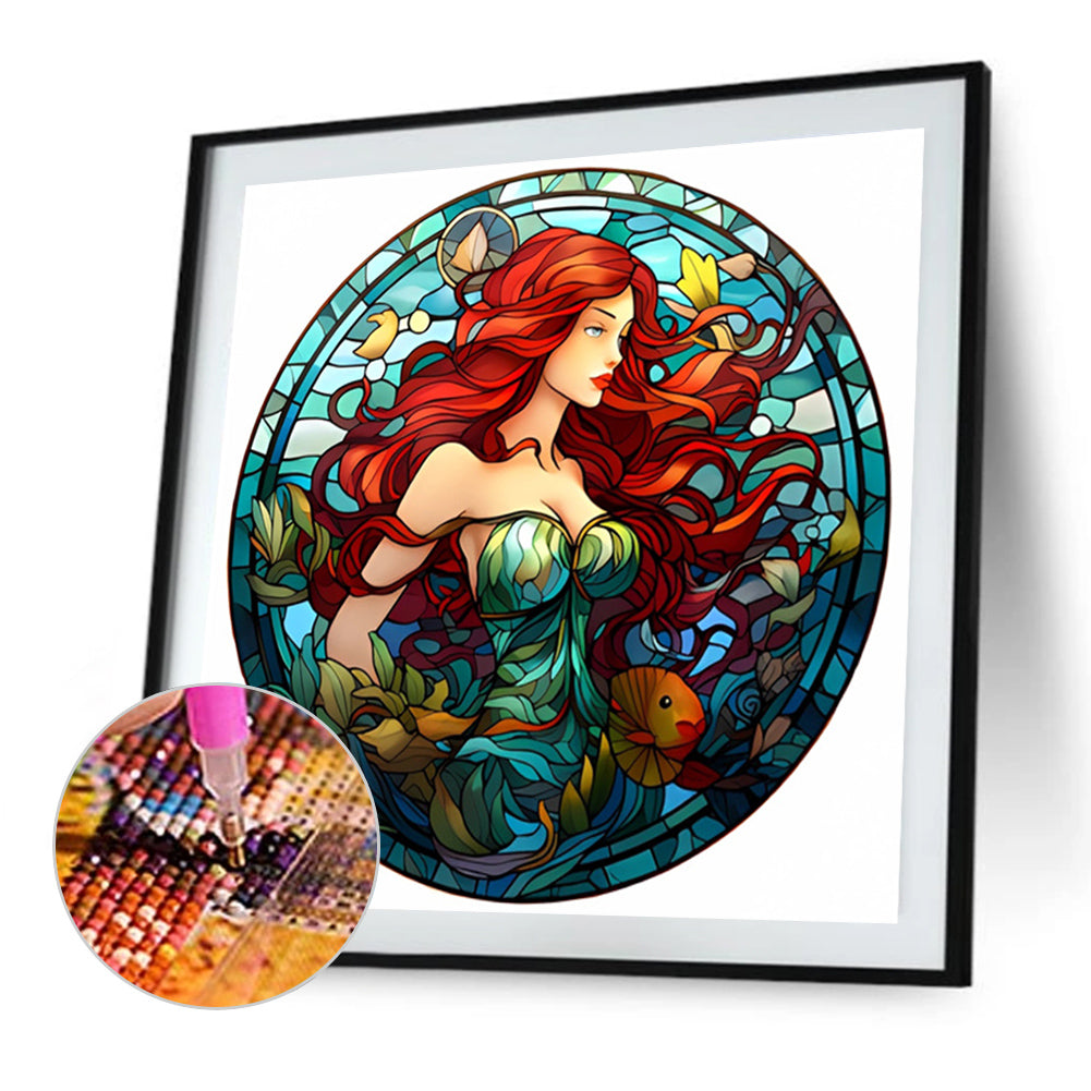 Glass Painting Disney Princess-Mermaid Princess - Full AB Round Drill Diamond Painting 40*40CM