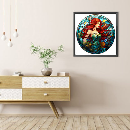 Glass Painting Disney Princess-Mermaid Princess - Full AB Round Drill Diamond Painting 40*40CM