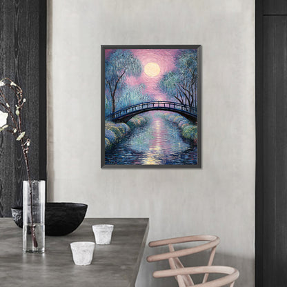 Small Bridge At Sunset And Flowing Water - Full AB Round Drill Diamond Painting 40*50CM