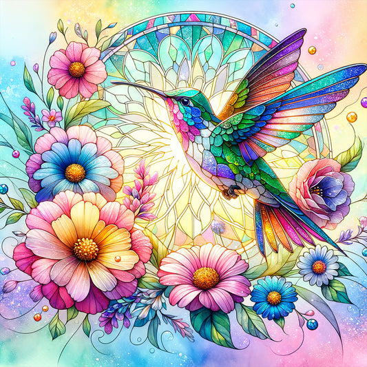 Flowers Hummingbird - Full Round Drill Diamond Painting 30*30CM