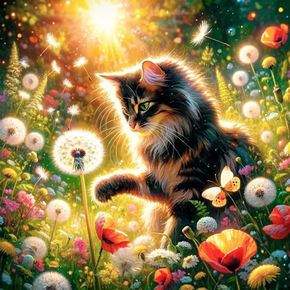 Dandelion And Cat - Full Round Drill Diamond Painting 30*30CM