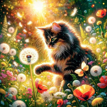 Dandelion And Cat - Full Round Drill Diamond Painting 30*30CM