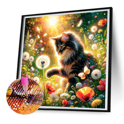 Dandelion And Cat - Full Round Drill Diamond Painting 30*30CM