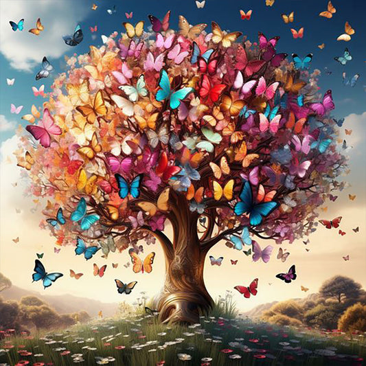 Colorful Butterfly Sacred Tree - Full Round Drill Diamond Painting 30*30CM